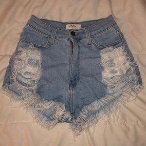 Distressed High Waisted Denim Shorts